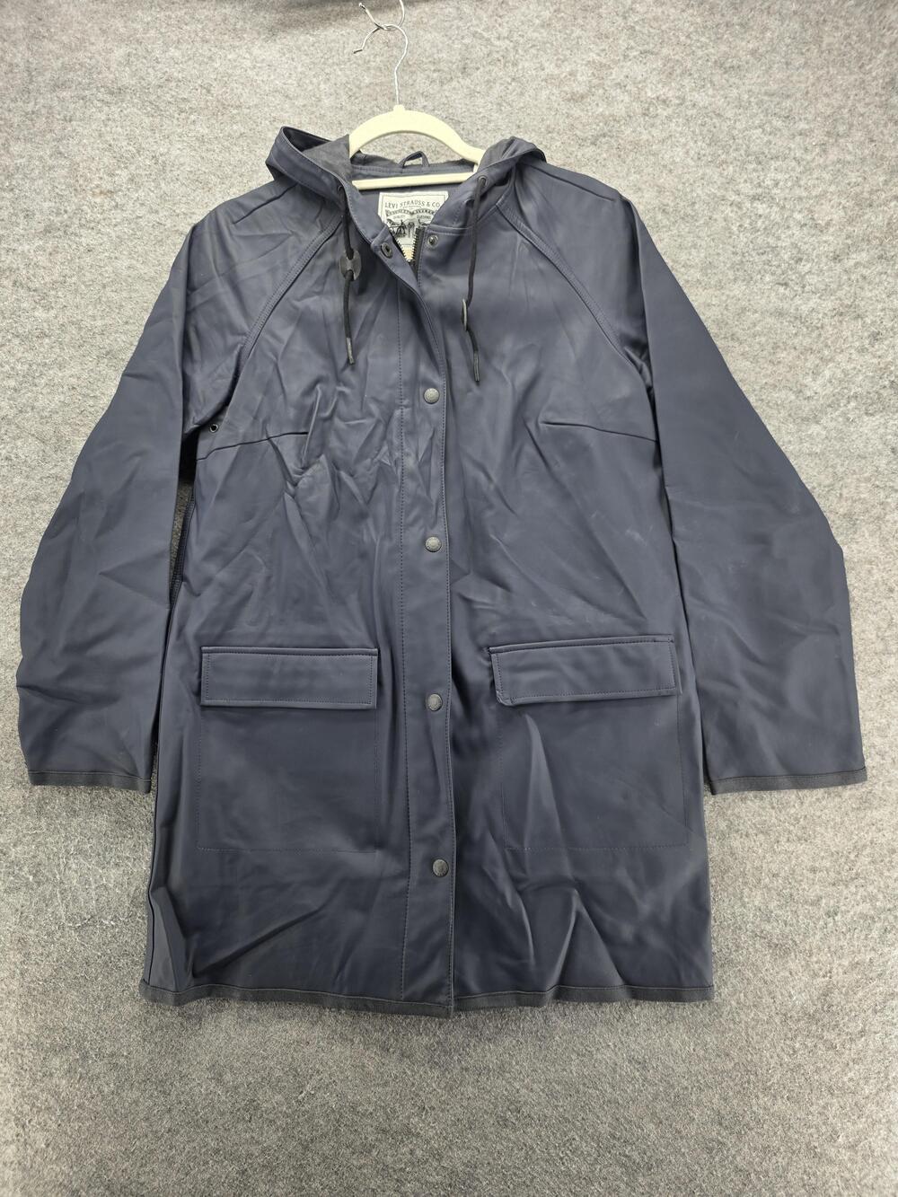 Levi Strauss & Co. Coat Mens S Blue Hooded Rain Coat Lined Waterproof Poly
